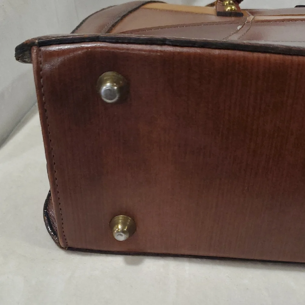 Vtg Burlington Elegant Leather Patchwork  Satchel Bag - Picture 8 of 17